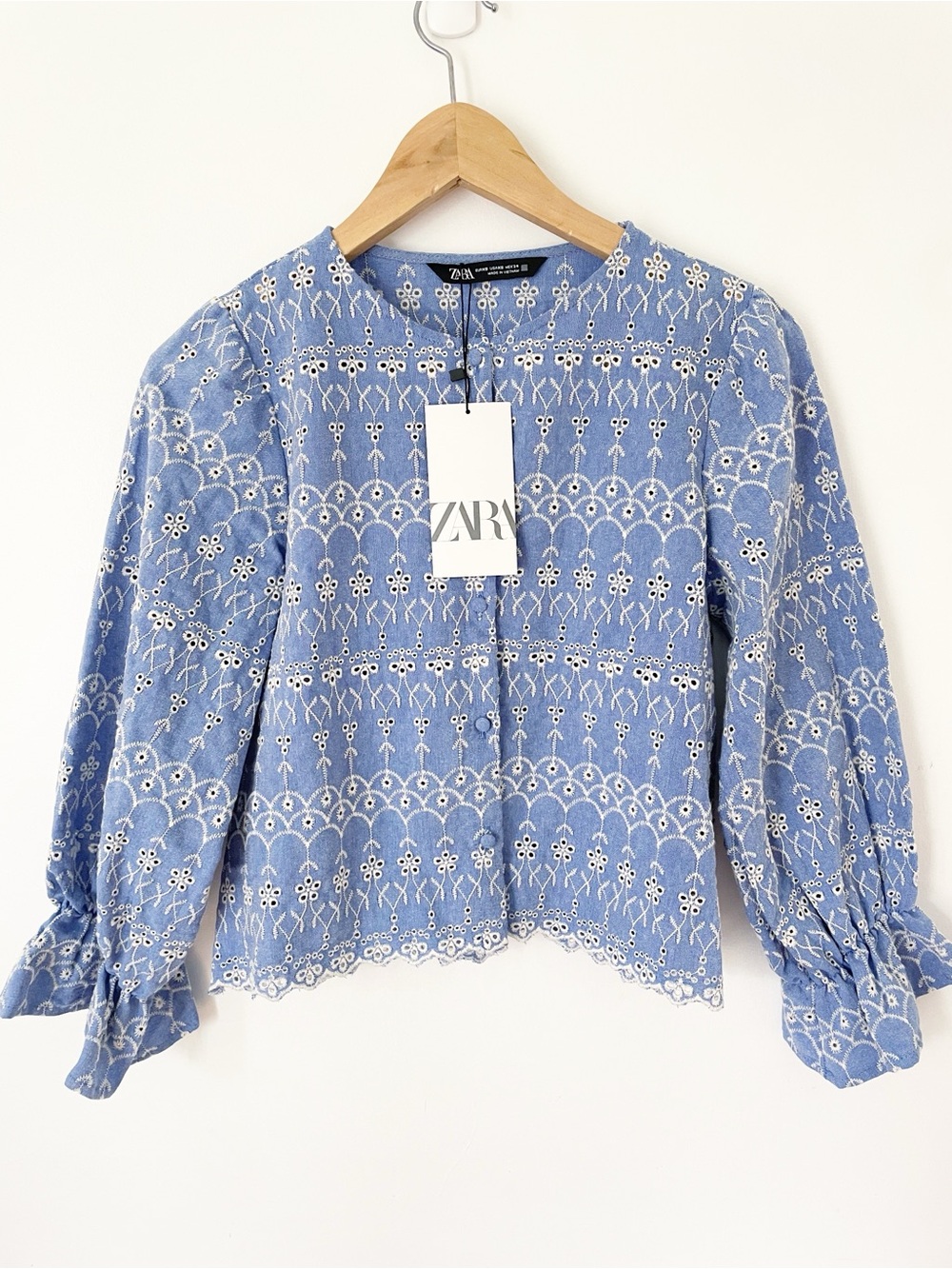 Zara cotton light blue embroidered blouse size XS - Picture 9 of 14